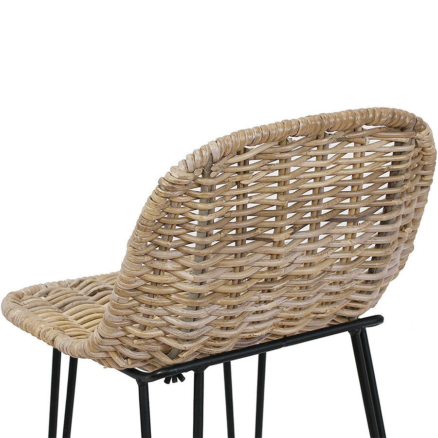 Rust-Proof Iron Frame Rattan Weaving Bar Stool - Breathable Ocean-View Seating Stool For Dining Room & Kitchen Lumendat