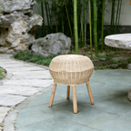 Traditional Chinese Natural Rattan Shoe Bench - Drum Handmade Shoe Stool For Living Room Lumendat