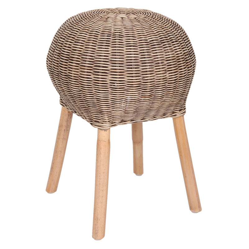 Traditional Chinese Natural Rattan Shoe Bench - Drum Handmade Shoe Stool For Living Room Lumendat