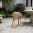 Traditional Chinese Natural Rattan Shoe Bench - Drum Handmade Shoe Stool For Living Room Lumendat