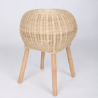 Traditional Chinese Natural Rattan Shoe Bench - Drum Handmade Shoe Stool For Living Room Lumendat