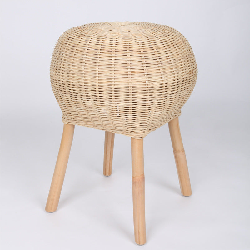 Traditional Chinese Natural Rattan Shoe Bench - Drum Handmade Shoe Stool For Living Room Lumendat