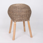 Traditional Chinese Natural Rattan Shoe Bench - Drum Handmade Shoe Stool For Living Room Lumendat