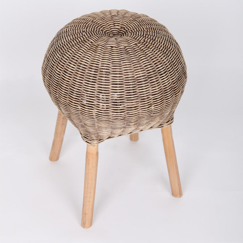 Traditional Chinese Natural Rattan Shoe Bench - Drum Handmade Shoe Stool For Living Room Lumendat