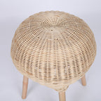 Traditional Chinese Natural Rattan Shoe Bench - Drum Handmade Shoe Stool For Living Room Lumendat