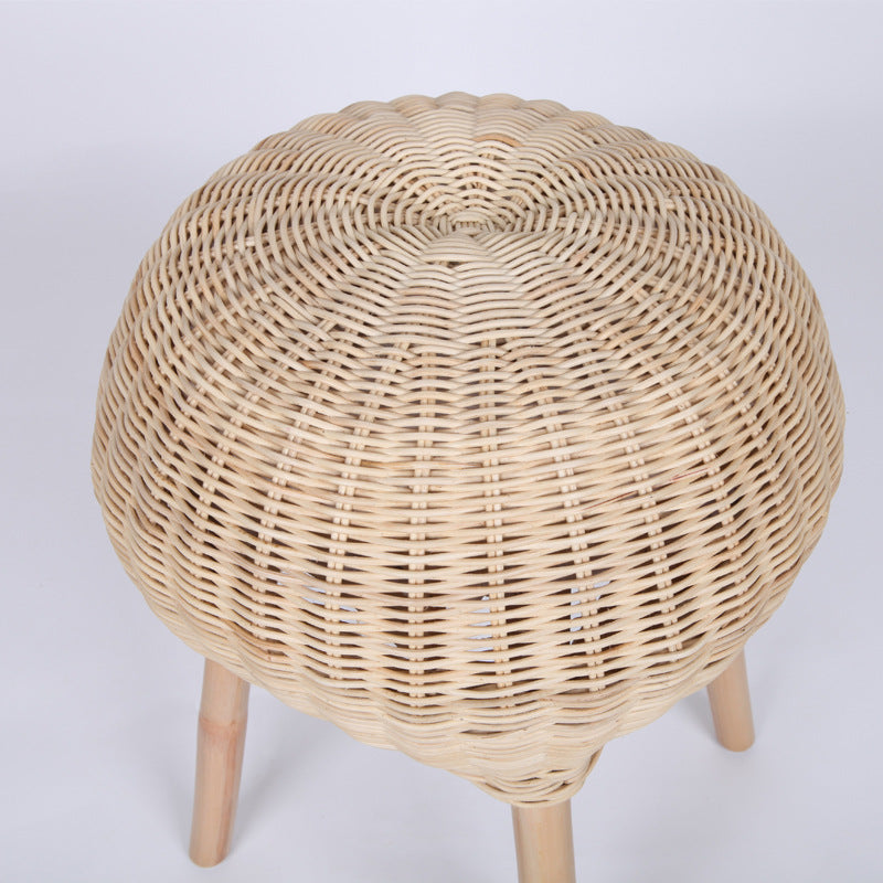 Traditional Chinese Natural Rattan Shoe Bench - Drum Handmade Shoe Stool For Living Room Lumendat