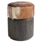 Traditional Teak Wood & Goatskin Stool - Oriental Handmade Furniture Chair For Living Room Lumendat