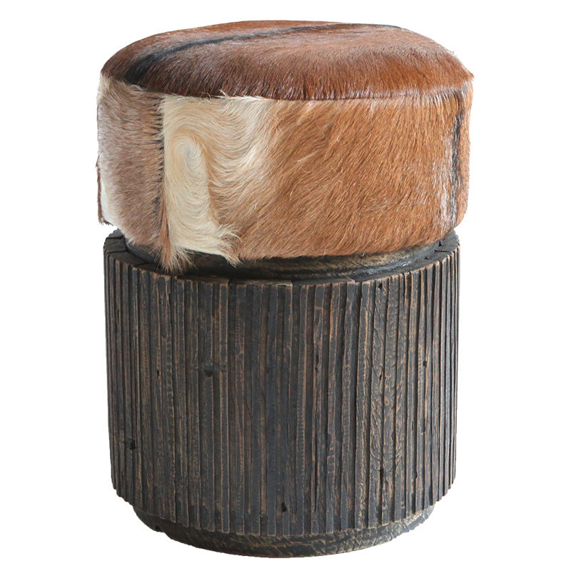 Traditional Teak Wood & Goatskin Stool - Oriental Handmade Furniture Chair For Living Room Lumendat