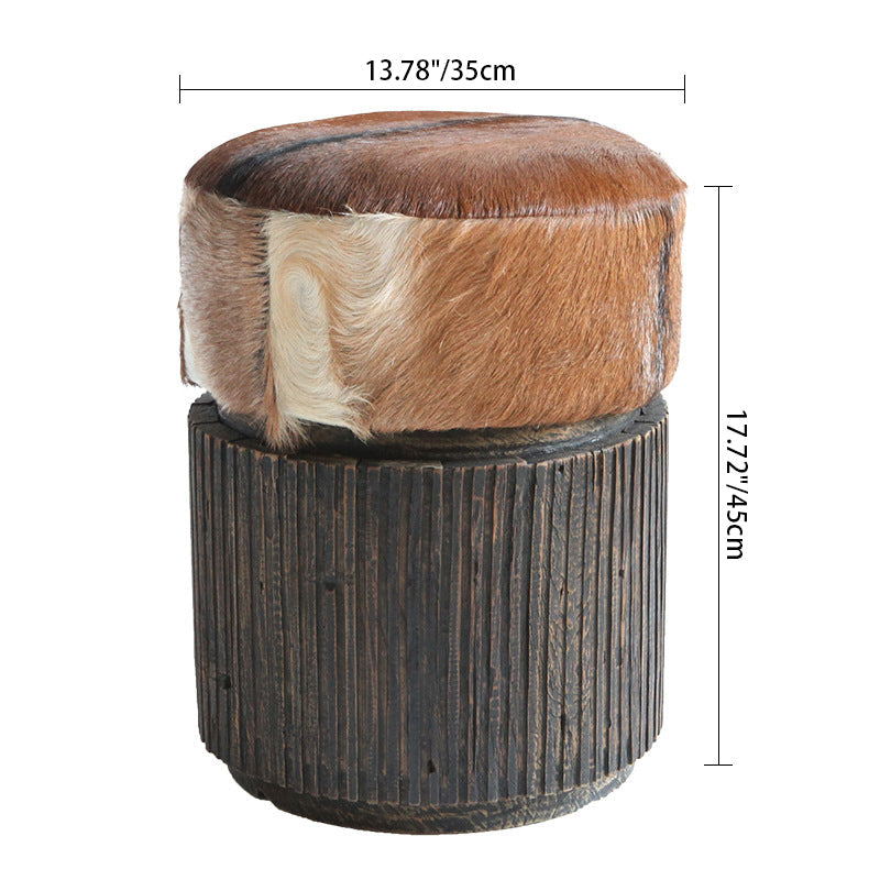 Traditional Teak Wood & Goatskin Stool - Oriental Handmade Furniture Chair For Living Room Lumendat