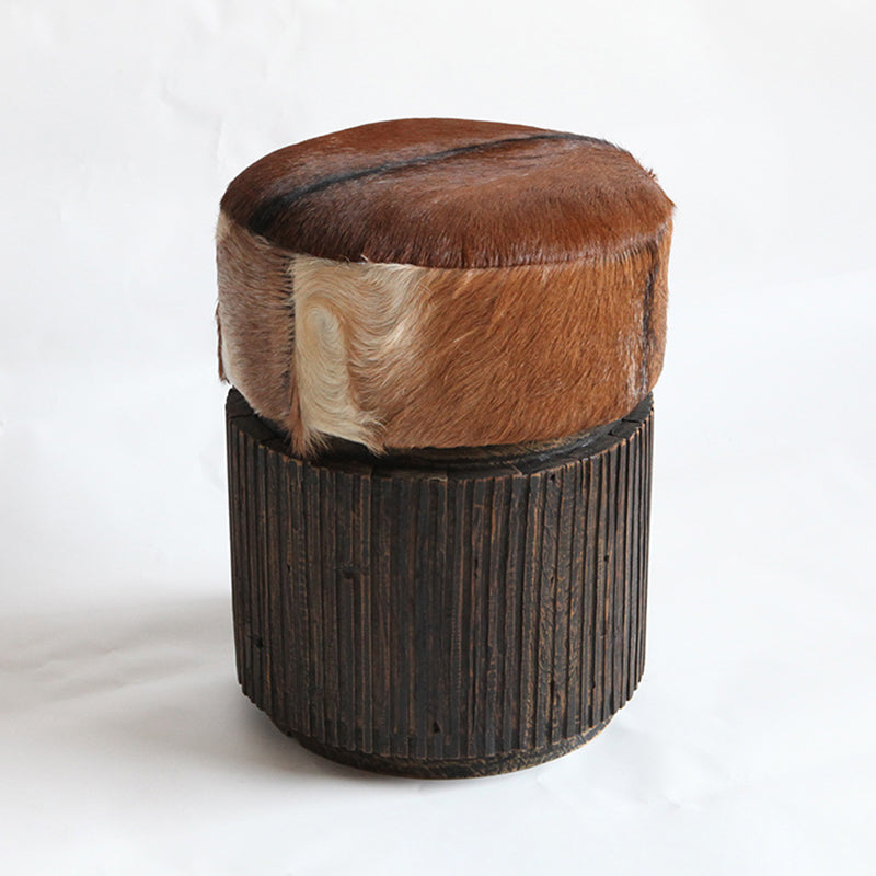 Traditional Teak Wood & Goatskin Stool - Oriental Handmade Furniture Chair For Living Room Lumendat