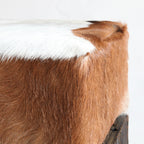 Traditional Chinese Teak Wood & Goatskin Shoe Stool - Square Handcrafted Chair For Living Room Lumendat