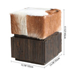 Traditional Chinese Teak Wood & Goatskin Shoe Stool - Square Handcrafted Chair For Living Room Lumendat