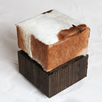 Traditional Chinese Teak Wood & Goatskin Shoe Stool - Square Handcrafted Chair For Living Room Lumendat