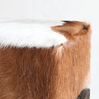 Traditional Chinese Teak Wood & Goatskin Shoe Stool - Square Handcrafted Chair For Living Room Lumendat