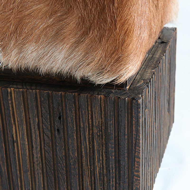 Traditional Chinese Teak Wood & Goatskin Shoe Stool - Square Handcrafted Chair For Living Room Lumendat