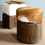 Traditional Chinese Teak Wood & Goatskin Shoe Stool - Square Handcrafted Chair For Living Room Lumendat