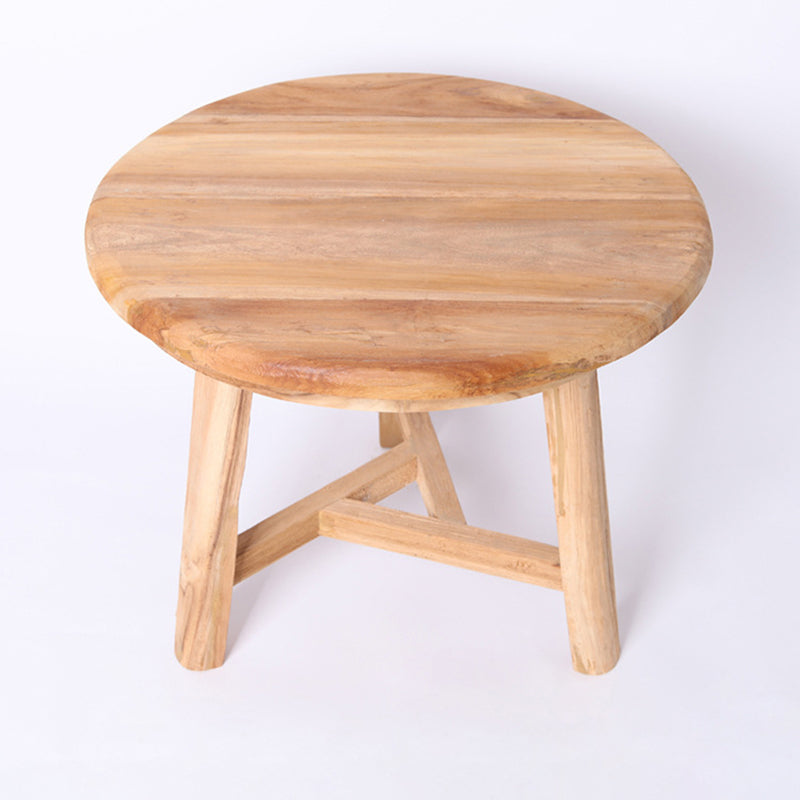 Traditional Japanese Teak Wood Side Table - Low Round Accent Table For Living Room Lumendat