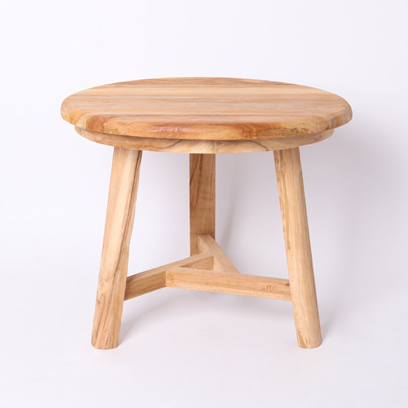 Traditional Japanese Teak Wood Side Table - Low Round Accent Table For Living Room Lumendat