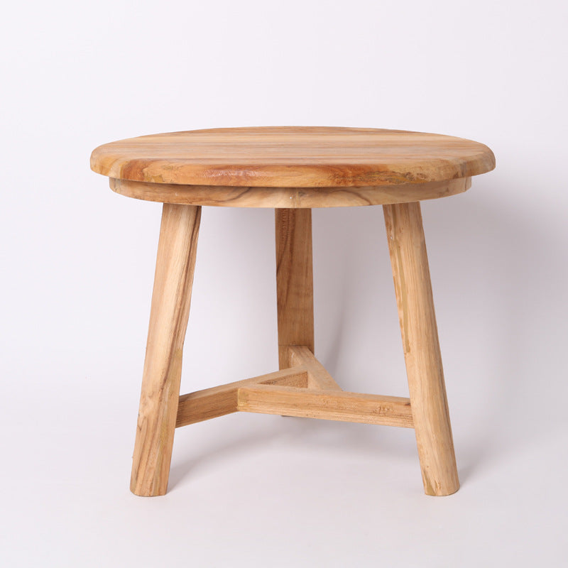 Traditional Japanese Teak Wood Side Table - Low Round Accent Table For Living Room Lumendat