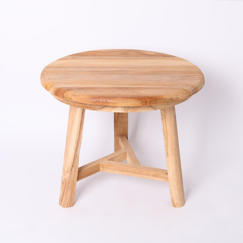 Traditional Japanese Teak Wood Side Table - Low Round Accent Table For Living Room Lumendat