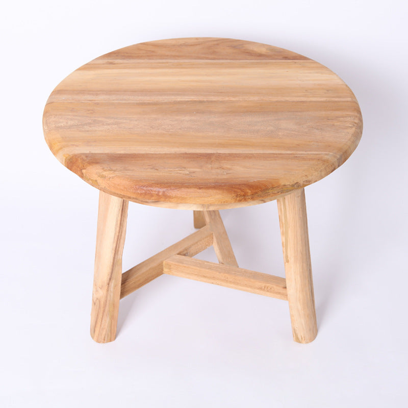 Traditional Japanese Teak Wood Side Table - Low Round Accent Table For Living Room Lumendat