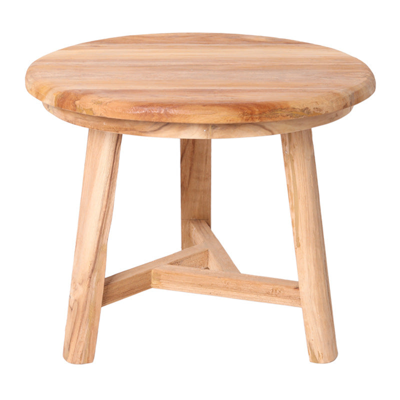 Traditional Japanese Teak Wood Side Table - Low Round Accent Table For Living Room Lumendat