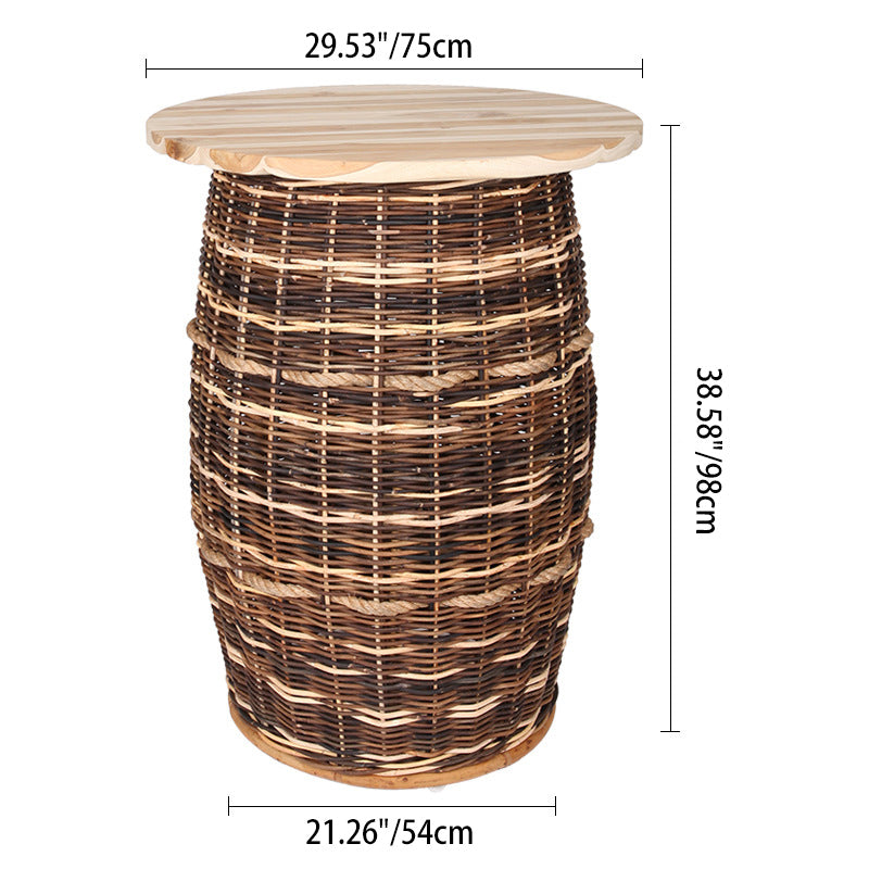 Rustic Teak & Rattan Weaving Bar Table - Dual-Material Durability & Natural Charm Table For Dining Room & Kitchen Lumendat