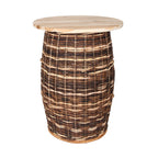 Rustic Teak & Rattan Weaving Bar Table - Dual-Material Durability & Natural Charm Table For Dining Room & Kitchen Lumendat