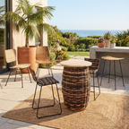 Rustic Teak & Rattan Weaving Bar Table - Dual-Material Durability & Natural Charm Table For Dining Room & Kitchen Lumendat