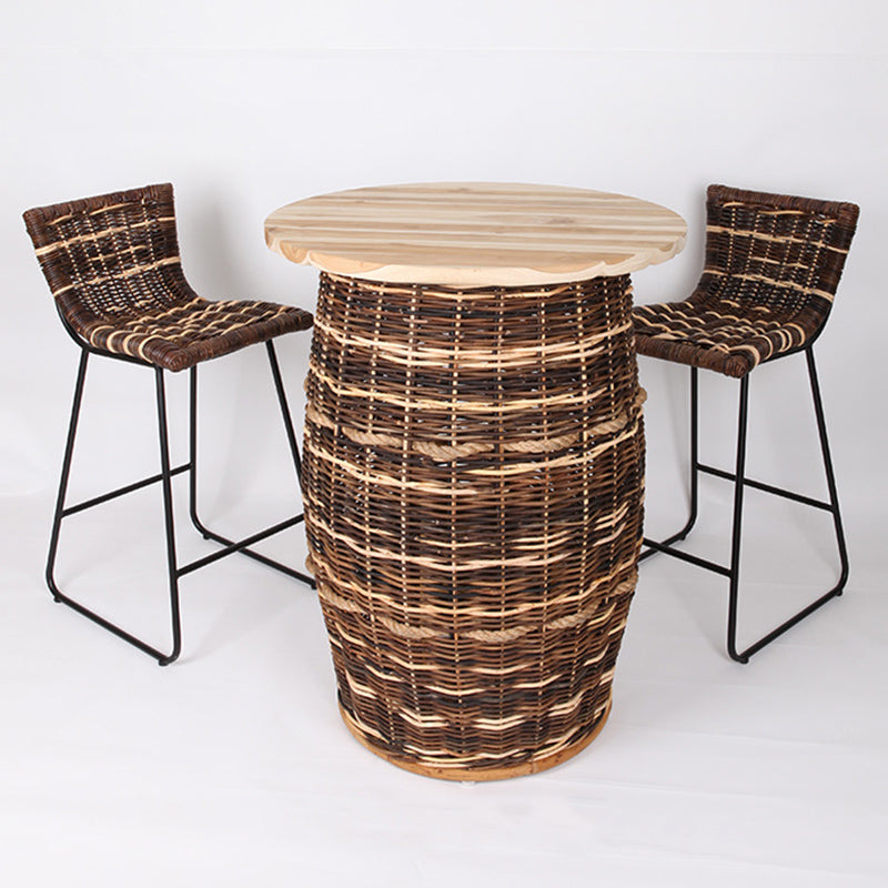 Rustic Teak & Rattan Weaving Bar Table - Dual-Material Durability & Natural Charm Table For Dining Room & Kitchen Lumendat