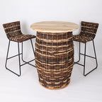 Rustic Teak & Rattan Weaving Bar Table - Dual-Material Durability & Natural Charm Table For Dining Room & Kitchen Lumendat