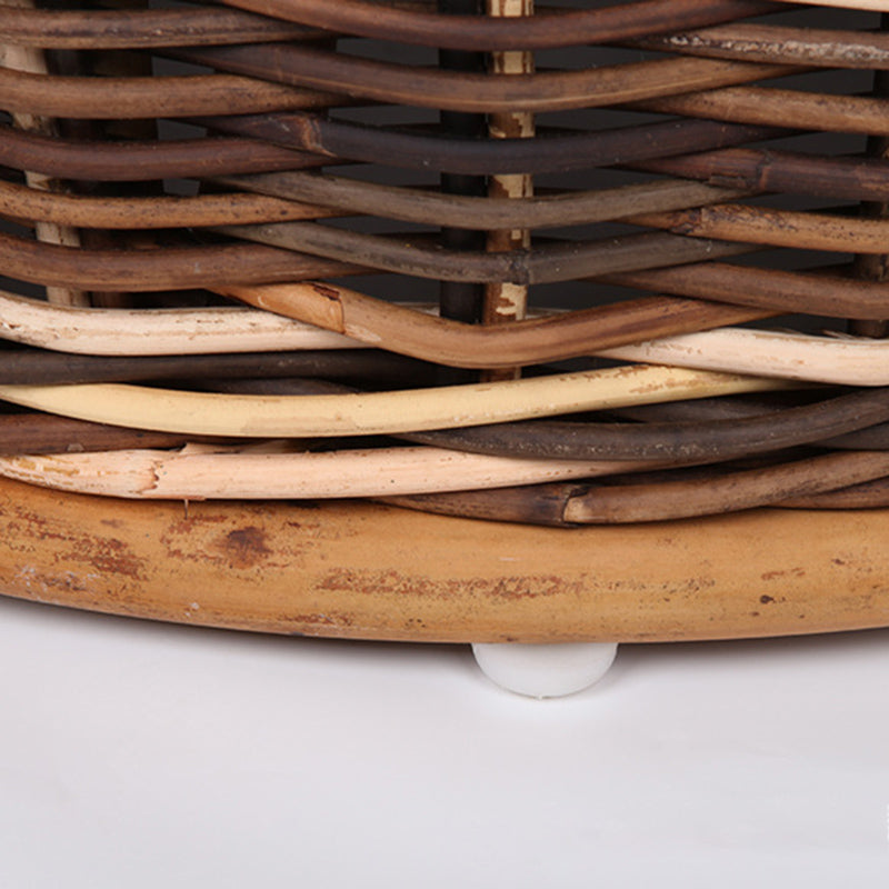 Rustic Teak & Rattan Weaving Bar Table - Dual-Material Durability & Natural Charm Table For Dining Room & Kitchen Lumendat