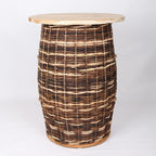 Rustic Teak & Rattan Weaving Bar Table - Dual-Material Durability & Natural Charm Table For Dining Room & Kitchen Lumendat