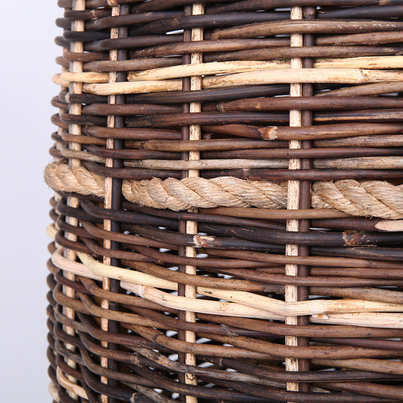 Rustic Teak & Rattan Weaving Bar Table - Dual-Material Durability & Natural Charm Table For Dining Room & Kitchen Lumendat