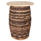 Rustic Teak & Rattan Weaving Bar Table - Dual-Material Durability & Natural Charm Table For Dining Room & Kitchen Lumendat