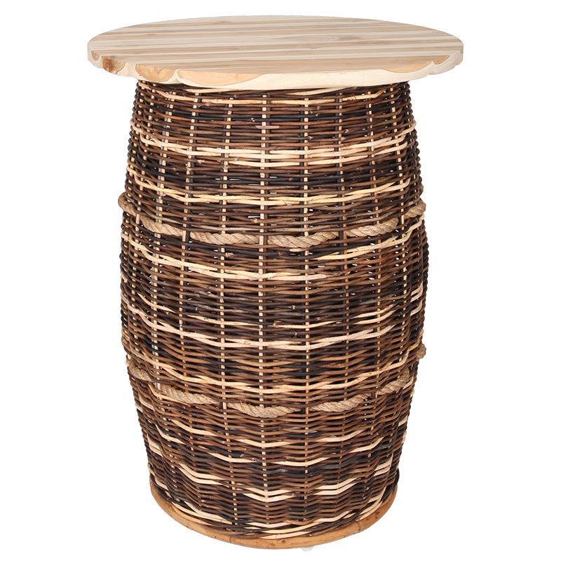 Rustic Teak & Rattan Weaving Bar Table - Dual-Material Durability & Natural Charm Table For Dining Room & Kitchen Lumendat