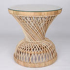 Traditional Chinese Handwoven Indonesian Rattan Side Table - Hourglass Round End Table For Living Room Lumendat