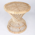 Traditional Chinese Handwoven Indonesian Rattan Side Table - Hourglass Round End Table For Living Room Lumendat