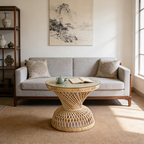Traditional Chinese Handwoven Indonesian Rattan Side Table - Hourglass Round End Table For Living Room Lumendat