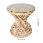 Traditional Chinese Handwoven Indonesian Rattan Side Table - Hourglass Round End Table For Living Room Lumendat