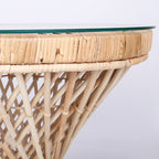 Traditional Chinese Handwoven Indonesian Rattan Side Table - Hourglass Round End Table For Living Room Lumendat