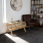 Traditional Japanese Bamboo Rattan Coffee Table With Glass Top - Elongated Profile Side Table For Living Room Lumendat