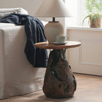 Traditional Chinese Natural Teak Wood Side Table - Hand-Carved Coffee Table For Living Room Lumendat