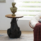 Traditional Chinese Natural Teak Wood Side Table - Hand-Carved Coffee Table For Living Room Lumendat