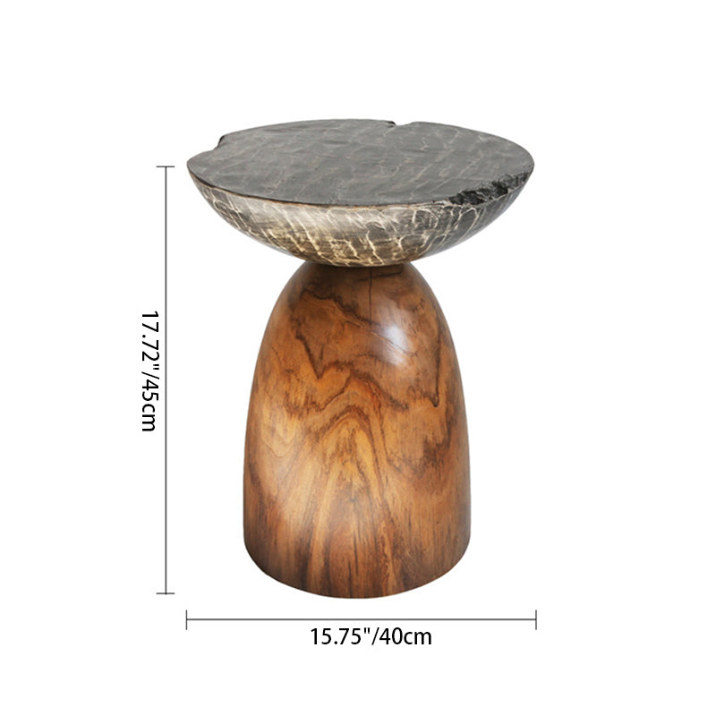 Traditional Bowl Shaped Top Coffee Table - Teak Wood Sculptural End Table For Living Room Lumendat