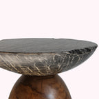 Traditional Bowl Shaped Top Coffee Table - Teak Wood Sculptural End Table For Living Room Lumendat