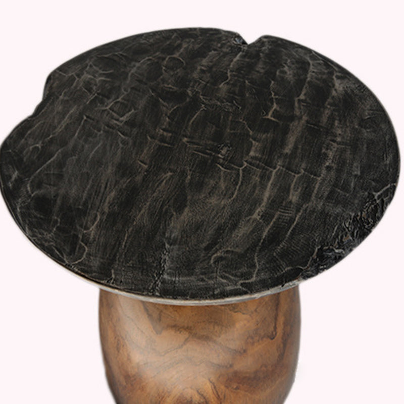 Traditional Bowl Shaped Top Coffee Table - Teak Wood Sculptural End Table For Living Room Lumendat