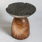 Traditional Bowl Shaped Top Coffee Table - Teak Wood Sculptural End Table For Living Room Lumendat