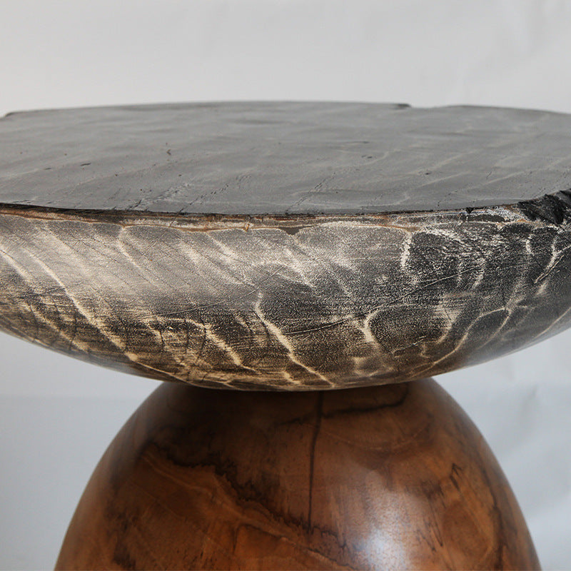 Traditional Bowl Shaped Top Coffee Table - Teak Wood Sculptural End Table For Living Room Lumendat