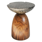 Traditional Bowl Shaped Top Coffee Table - Teak Wood Sculptural End Table For Living Room Lumendat